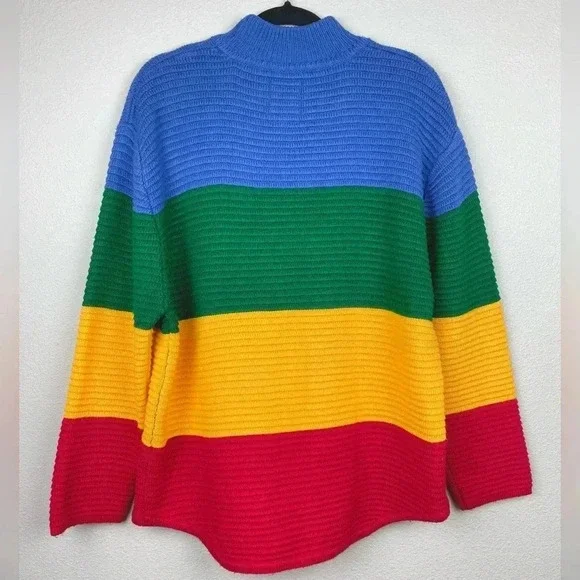 UNIF Women's Small Crayola Sweater Stripe Primary Color Block Mock Neck Emma Cha - Picture 14 of 16